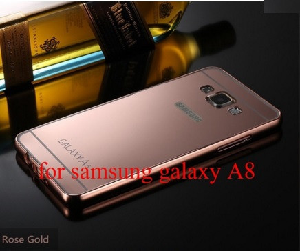 Добави още лукс Бъмпъри за телефони Луксозен алуминиев бъмпър с огледален твърд гръб за Samsung Galaxy A8 A800F златист